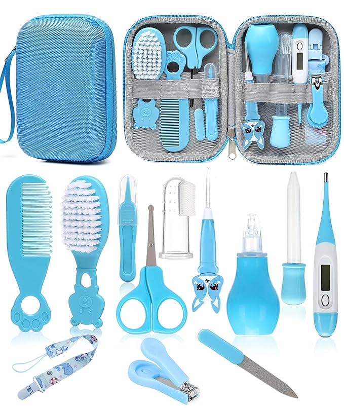Baby Healthcare and Grooming Kit, Safety Newborn Nursery Baby Care Kit, with Hair Brush Comb, Nail Clipper, Thermometer, Pacifier Clip, Baby Registry Search, Baby Girl Boy Newborn Essentials-CubbioJoy