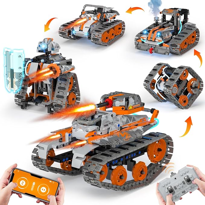 5in1 STEM Building Toys for Kids 6-14, Remote & APP Controlled Mech Robots/Heavy Tanks/Tracked Racer STEM Building Kit for Kid Science Learning, 552 Pcs DIY Building Blocks Set Gifts for Boys & Girls-CubbioJoy