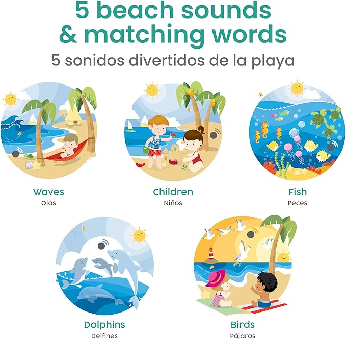 Binibi Spanish Books for Babies & Toddlers 1-3 The Beach Interactive Bilingual Sound Book with Fun Beach Sounds | Bilingual Children's Book | Spanish Learning for Kids-CubbioJoy