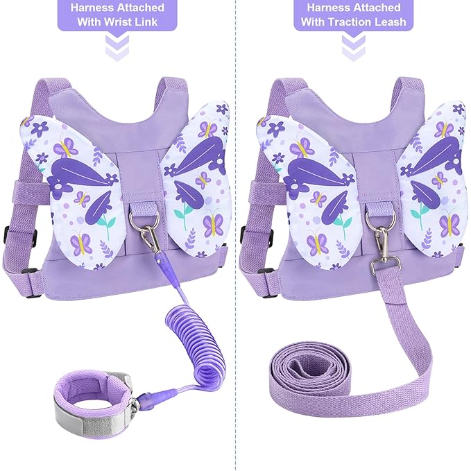 Accmor Toddler Harness Leash, 3 in 1 Cute Butterfly Kids Leash + Anti Lost Wrist Link for Outdoor Travel, Adorable Child Walking Harness Wristband Assistant Mini Strap Belt Protector for Baby Girls-CubbioJoy