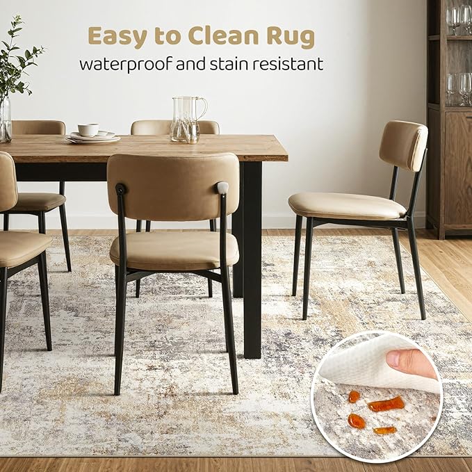 5x8 Area Rug Living Room: Machine Washable Large Abstract Modern Soft Rugs Stain Resistant Indoor Floor Non Slip Accent Carpet for Bedroom Nursery Playroom Office Dining Room Dorm Home- Gray Gold-CubbioJoy