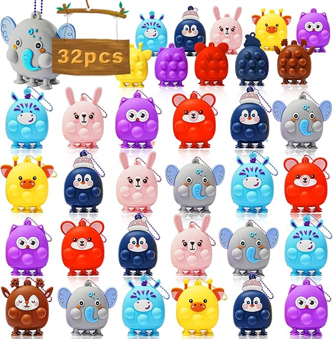 32 Pcs Party Favors for Kids, 3D Animal Pop Fidget Toys Bulk, Sensory Bath Suction Toys for Toddlers, Carnival Treasure Classroom Prizes Box Toys, Fidget Stocking Stuffers Birthday Party Gifts-CubbioJoy