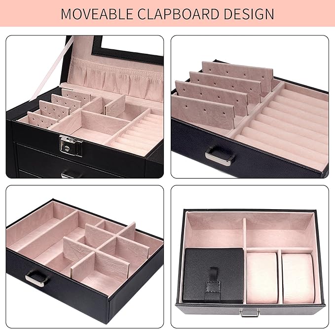 6 Tier Jewelry Box, Jewelry Case with 5 Drawers, Large Storage Capacity, with Mirror, Lockable, Jewelry Storage Organizer, Gift for Loved Ones-CubbioJoy