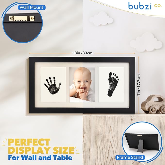 Bubzi Co Baby Handprint Kit & Footprint Photo Frame for Newborn Girls and Boys, Unique Baby Shower Gifts Set for Registry, Memorable Keepsake Decorations for Room Wall or Nursery Decor (Jet Black)-CubbioJoy