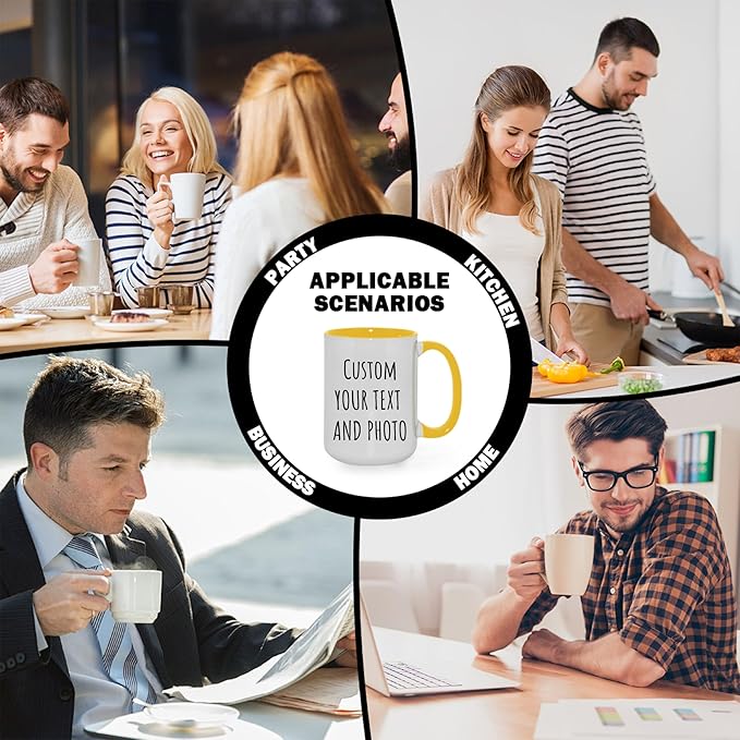 Custom Mug Upload Your Picture Personalized Coffee Mug with Photo Text Name Customized Cup Unique Ideas Gifts for Men Women Mom Dad Girlfriend Boyfriend Friend Family (Yellow, 15oz)-CubbioJoy