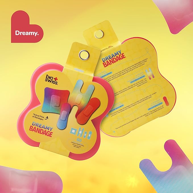 BioSwiss Bandages, Assorted Size Gradient Print Self Adhesive Bandage, Latex Free Sterile Wound Care, First Aid Kit Supplies for Kids and Adults, 60 Count-CubbioJoy