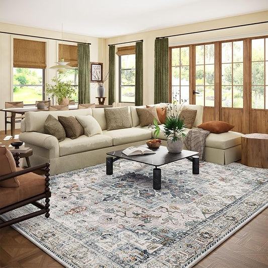 8x10 Area Rugs for Living Room: Washable Bedroom Rug Boho Vintage Rugs Stain Resistant Non Slip Low Pile Soft Lightweight Carpet for Kitchen Dining Room Farmhouse Nursery Kids Room Home Office-CubbioJoy