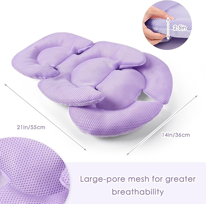Infant Car Seat Insert for Newborn Girls Boys, Summer Mesh Baby Carseat Head Support with Strap Pads, Soft Reversible Baby Car Seat Insert Cushion Pad for Car Seat, Stroller, Bouncer, Swing, Purple-CubbioJoy