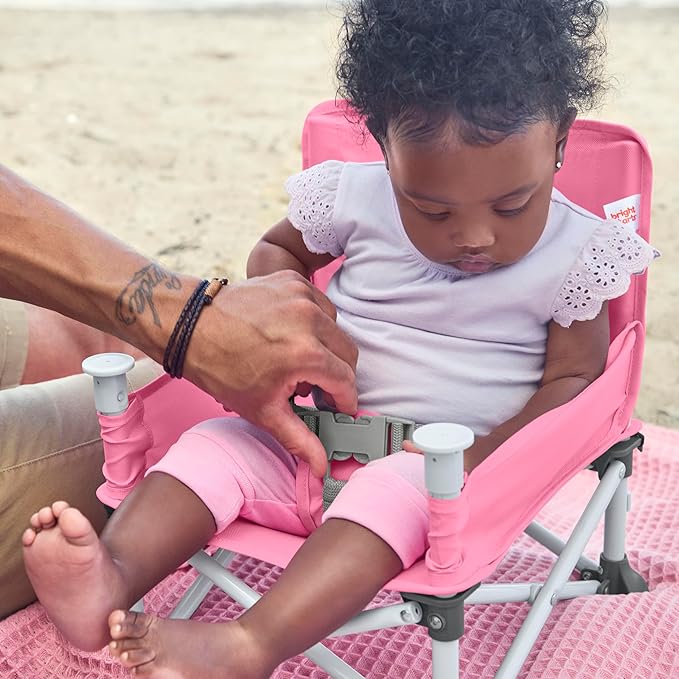 Bright Starts Pop 'N Sit Portable Booster, Indoor/Outdoor Use, Floor Seat with Feeding Tray, Pink, 6 Mos - 3 Yrs-CubbioJoy