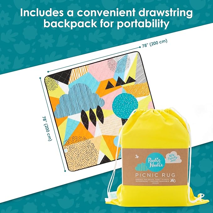 Jumbo Picnic Rug, Large Picnic Mat, 6'7" x 6'7", Outdoor Waterproof Picnic Blanket Beach Mat, Foldable & Waterproof, Picnic Blankets Ideal for Beach & Park, Outdoor Blanket, Happy Now-CubbioJoy