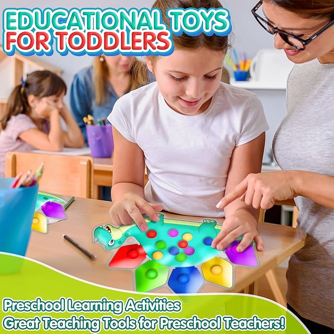 4PC Dinosaur Color Sorting Sensory Toys, Montessori Toys for Toddler Fine Motor Skill Game Learning Activities Quiet Calm Down Fidgets for Classroom Stocking Stuffers for 3 4 5 Year Old Kid Travel Toy-CubbioJoy