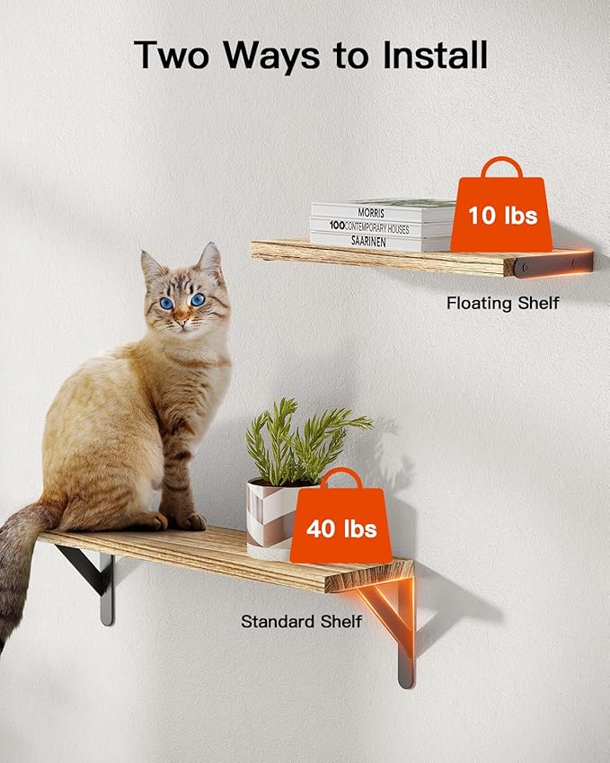 AMADA HOMEFURNISHING Wall Shelves Set of 6, Rustic Farmhouse Style, Wood Floating Shelves for Wall Decor, Bathroom & Bedroom Storage, Living Room Book Shelves, 6pcs-CubbioJoy