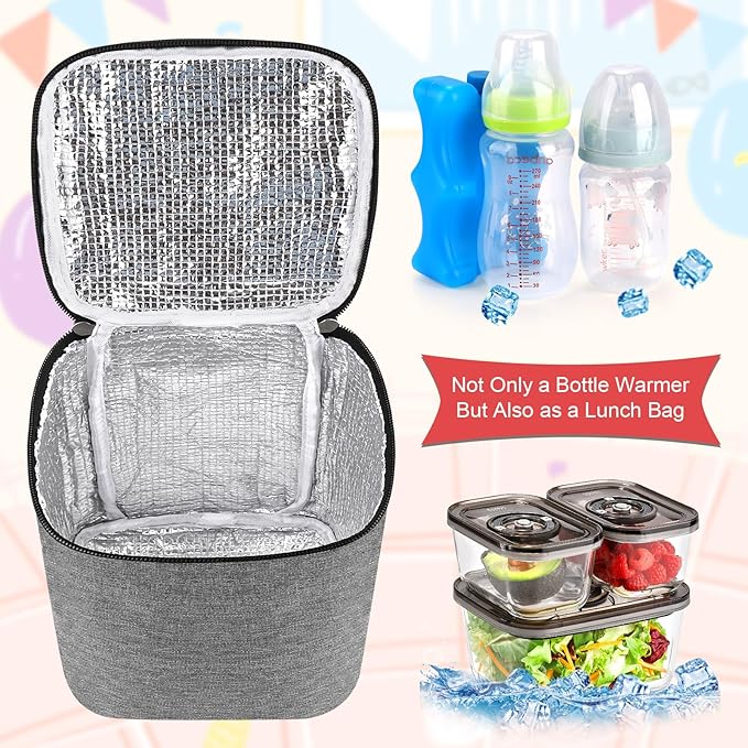 Accmor Breastmilk Cooler Bag with Ice Pack, Baby Bottle Cooler Bags, Insulated Tote Bags On The Go, Fits 4 Large 8oz Bottles, for Nursing Mom Daycare Travel, Grey-CubbioJoy