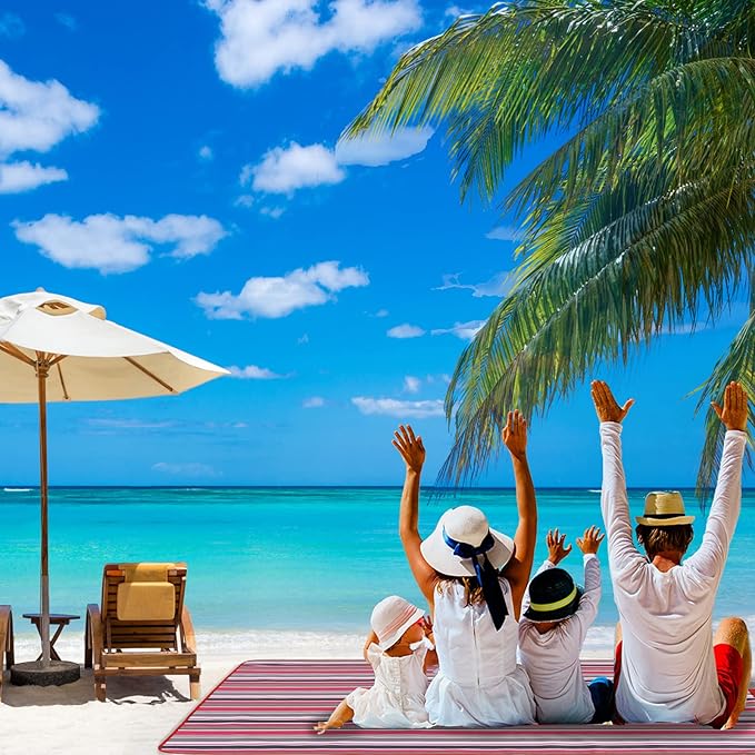 Beach Blanket Picnic Mat Sandproof Waterproof Extra Large Outdoor Camping Blanket Foldable Portable Picnic Mat for Travel Hiking Music Festival Park Lawn Grass Red Lines-CubbioJoy