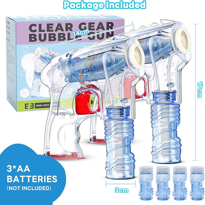 Kid Odyssey 2 Pack Bubble Gun with 4 Refill Solution and 3 Colorful LED Light, Bubble Machine for Kids, Bubble Maker for Party Favors, Birthday Gift, Indoor Outdoor Toys for Toddlers-CubbioJoy