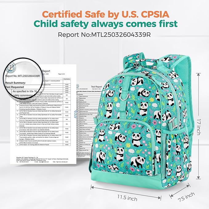 Choco Mocha Cheetah Backpack for Girls, Elementary School Backpack for Girls Ages 6-8 Kids Kindergarten Backpack Bookbag 17 Inch with Chest Strap, Green-CubbioJoy