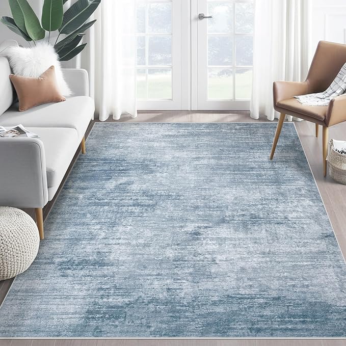 Area Rugs 5x7 Living Room: Washable Rug Modern Abstract Large Rugs Soft Non Slip Neutral Rug Stain Resistant Indoor Carpet for Bedroom Kitchen Dining Room Table Nursery Home Office Rugs(Blue,5'x7')-CubbioJoy