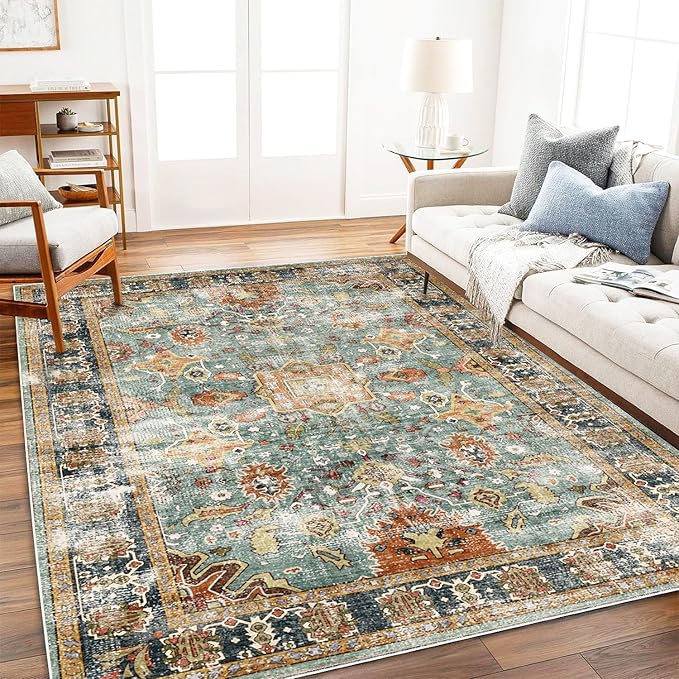 Area Rug 3'x5' Washable Vintage Traditional Floor Rugs Cover Foldable Thin Retro Accent Indoor Distressed Non Slip Carpet Floral Print Mat Bedroom Living Room Bathroom-CubbioJoy