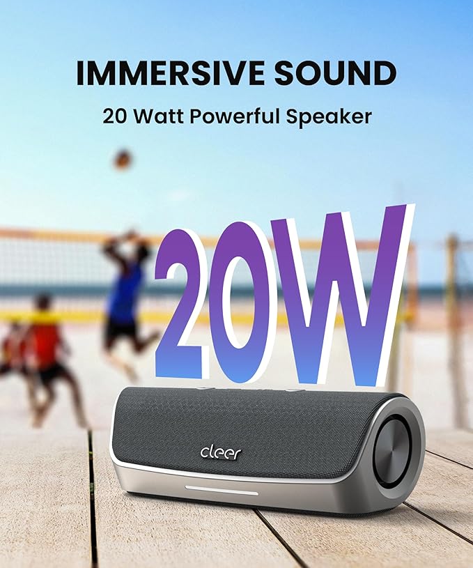 Cleer Scene Wireless Bluetooth Speaker, Simple Fast Pairing, Waterproof IPX7, 12Hrs Play time, Deep Bass, Built-in Mic, Powerful Portable Speakers, for Outdoor & Party, Home, Grey-CubbioJoy