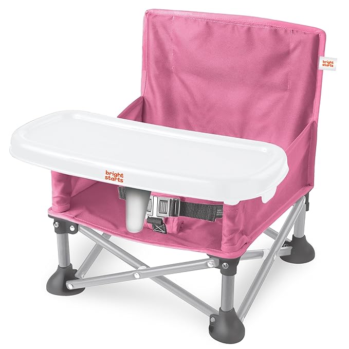 Bright Starts Pop 'N Sit Portable Booster, Indoor/Outdoor Use, Floor Seat with Feeding Tray, Pink, 6 Mos - 3 Yrs-CubbioJoy