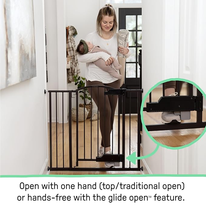 Ingenuity Easy Open Baby Gate & Dog Gate, Hands-Free Open Patent-Pending Foot Pedal, 27.5"-52" Wide, 28" Tall, Hardware or Pressure Mounted, Install in Doorway, Bottom of Stairs, or Wall - Espresso-CubbioJoy