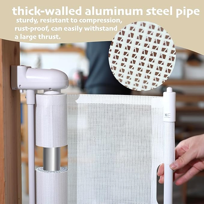 150" Extra Wide Retractable Baby Gates Dog Gate for Large Opening, 41" Extra Tall Mesh Pet Gate, Long Child Safety Gates with Fiberglass Rods for Stairways, Doorways, Hallways - Indoor/Outdoor Use-CubbioJoy