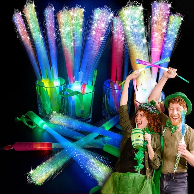 74 PCS Glow Fiber Wands Sticks, LED Light Wands, Glow in The Dark Party Supplies, Fiber Optic Wands, LED Flashing Sticks, Fiber Optic Light Wand Stick for Party, Wedding,Halloween and New Year-CubbioJoy