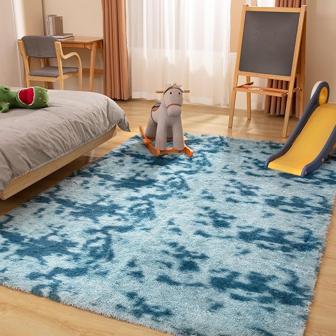 5x7 Area Rug, Luxury Rugs for Living Room, Ultra Soft Rugs for Bedroom, Non-Slip Indoor Carpet for Nursery, Kids Room, Playroom, Home Decor, Tie-Dyed Blue-CubbioJoy