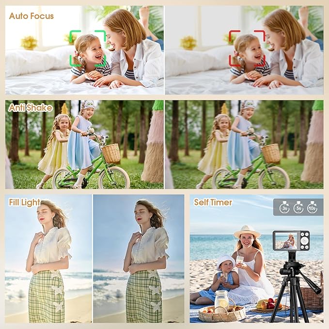 4K Digital Camera for Teens, FHD 64MP Digital Camera for Kids with 64GB SD Card, 18X Digital Zoom Cameras for Photography, Point and Shoot Video Camera for Kids, White-CubbioJoy