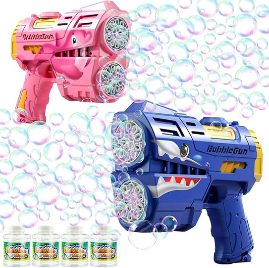 2 Pack Bubble Guns for Kids, LED Light Up Rechargeable Bubbles Machine Blower with 4 Bottles Refill Solution, Toddlers 4-8 Wedding Birthday Easter Party Gift-CubbioJoy