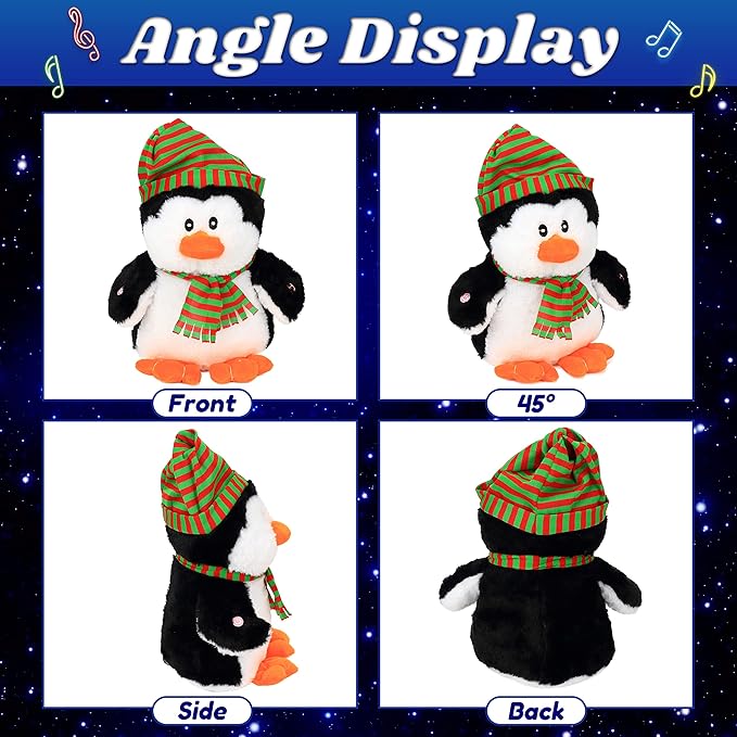 Cuteoy Light-up Singing Plush Penguin LED Musical Stuffed Animal Adjustable Volume Lullaby Plushies Birthday Christmas Toy Gifts for Kids Toddler Girls, 11"-CubbioJoy