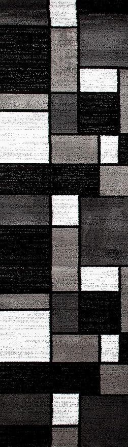 Contemporary Modern Boxes Grey Area Rug Runner 2' x 7' 2"-CubbioJoy