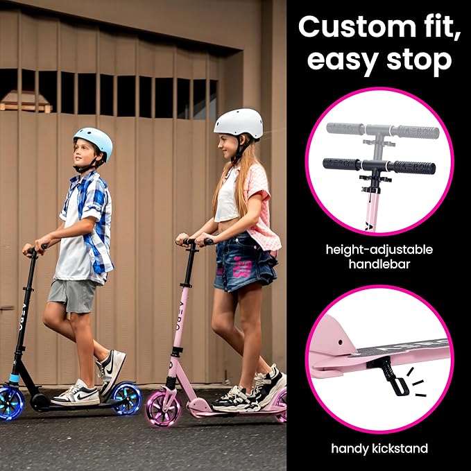 Aero Big Wheels Kick Scooter for Kids 6+, Teens & Adults | Light Up Wheels, Hand Brake, Rubber Deck Mat & Shock Absorption | Foldable & Height Adjustable-CubbioJoy
