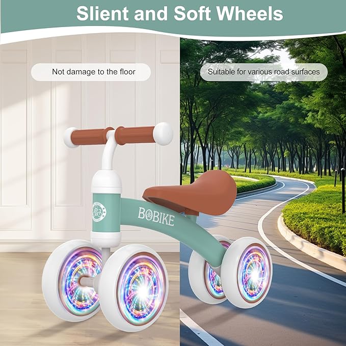 Baby Balance Bike Toys for 12-36 Months Kids Toy Boy and Girls Gifts Toddler Best First Birthday Gift Children Walker No Pedal Infant 4 Wheels Bicycle (Colorful, Green-Light)-CubbioJoy