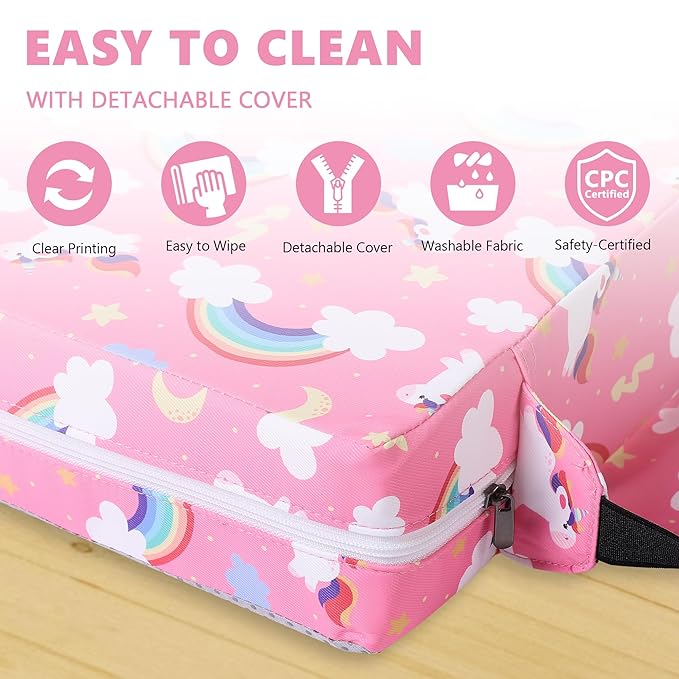 Booster Seat for Kitchen Chair with Adjustable Straps, Toddler Booster Seats for Dining Table Portable for Travel Camping Eating, Booster Cushion for Table for Baby Child Infant Kid Boy Girl-CubbioJoy