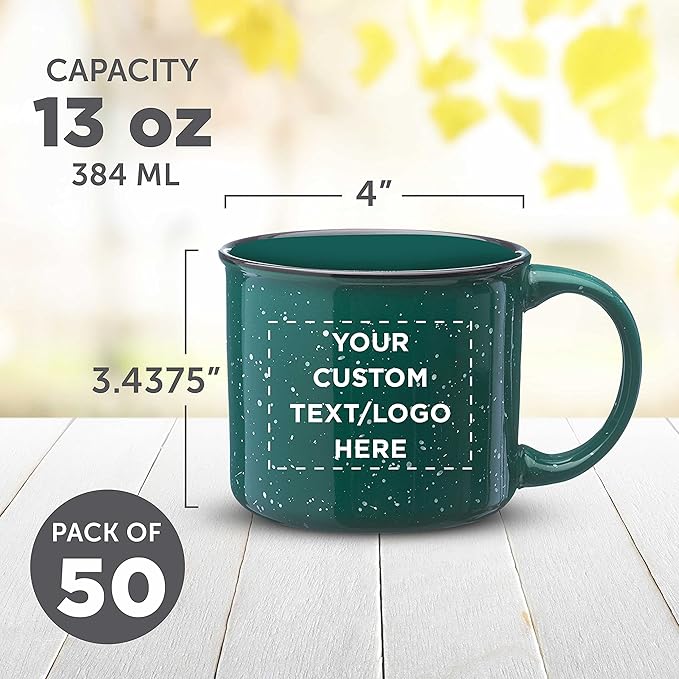 DISCOUNT PROMOS Custom Ceramic Campfire Coffee Mugs 13 oz. Set of 50, Personalized Bulk Pack - Perfect for Tea, Espresso, Cappuccino, Hot Cocoa - Green-CubbioJoy