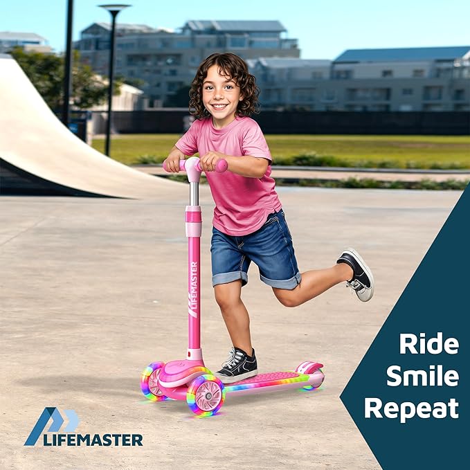 3-Wheel Kids Scooter with Multi-Color Lights on Deck & Wheels – 5-Height Adjustable Handlebar, Wide Anti-Slip Deck, Child Safety Certified, Boys & Girls Ages 3+ Supports Up to 150 lbs-CubbioJoy