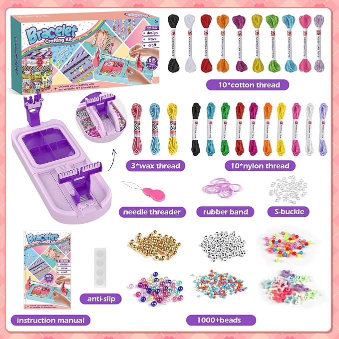 Arts and Crafts for Kids Ages 8-12,Friendship Bracelet Making Kit for Girl,DIY Arts and Crafts Maker for Kids,Jewelry Making Kit Christmas Gifts for Ages 6 7 8 9 10 11 12 Year Old (Purple)-CubbioJoy