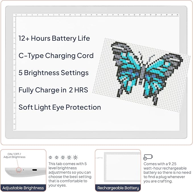iVyne Rechargeable A4 Light Pad for Diamond Painting & Art Projects – LED Light Board with Diamond Art Accessories – Ultra-Thin & Portable Diamond Dot Light Board, Perfect for Artists - White-CubbioJoy