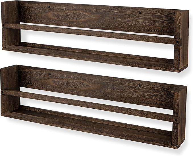 brightmaison Polynez 30" Floating Shelves for Nursery & Kids Room - Wall Multiuse Book Shelves, Set of 2 Brown Wood-CubbioJoy