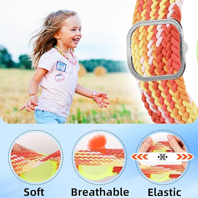 Bracelet for Kids Compatible with AirTag, Nylon Stretch Braided Air Tag Wristband, Protective Case for Airtag GPS Tracker Holder, Adjustable Elastic Watch Band for Toddler Child Elder (Rainbow)-CubbioJoy