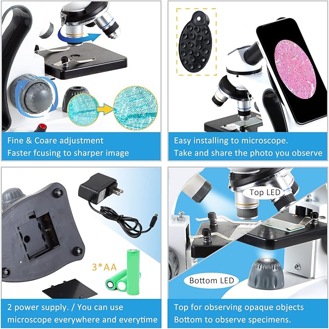 40X-2000X Microscopes for Kids Students Adults, with Microscope Prepared Slides 30p, Microscope Accessories, Phone Adapter, Microscopes for School Laboratory Home Education-CubbioJoy