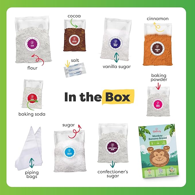 BAKETIVITY Monkey Banana Bread Kids Baking Kit | Banana Cake Kids Baking Set for Girls & Boys | Baking Set for Kids with Pre-Measured Ingredients | Perfect Family Gifts for Cooking Lovers Ages 6-12-CubbioJoy