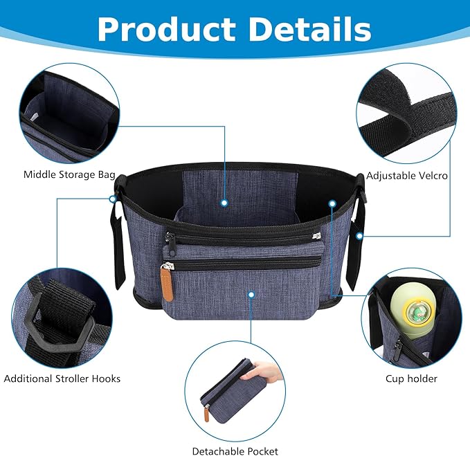 Accmor Universal Stroller Organizer with Detachable Phone Bag, Stroller Bag Caddy Organizer Stroller Accessories for Uppababy, Baby Jogger, Nuna, Doona, Britax Strollers-CubbioJoy