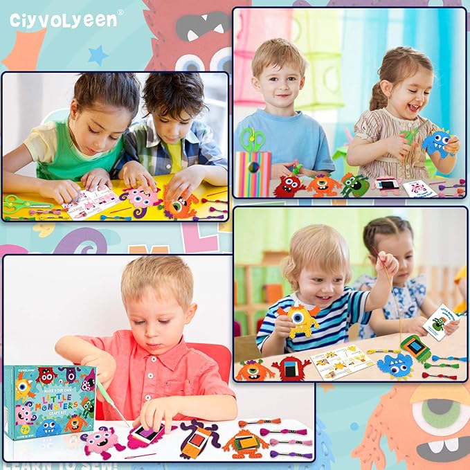 CiyvoLyeen Little Monsters Sewing Craft Kit for Children Adopt A Monster Felt Plush DIY Sewing Art Kids Educational Toys Monster Bash Craft Gift for Beginners Set of 8-CubbioJoy