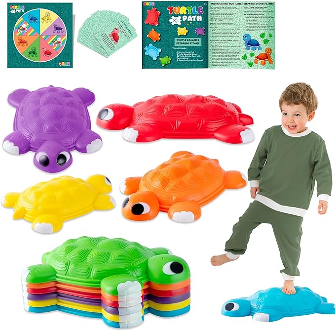 JOYIN Turtle Balance Stepping Stones, 6 Pcs Kids Turtle Jumping Stones Steps Stones Up to 265 Ibs, Toddler Obstacle Course Coordination Game Toys for Ages 3 Years and UP Indoor or Outdoor Play-CubbioJoy