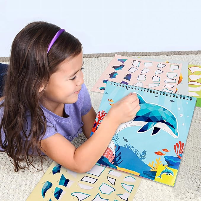 90shine 4PCS Crafts for Kids Ages 4-8 Sticker Paint Books Includes Dinosaur Marine Land Animals Multicolored Design Gifts Create 40 Pictures-CubbioJoy