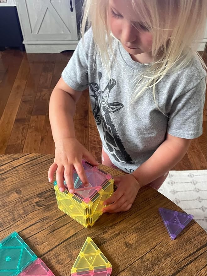 CreateOn Crayola Magnetic Tiles, Building Set for Kids, Magnetic Building Toys for Kids, STEM Travel, Gift for Boys and Girls Ages 3+, 14-Piece Set (Pastel)-CubbioJoy