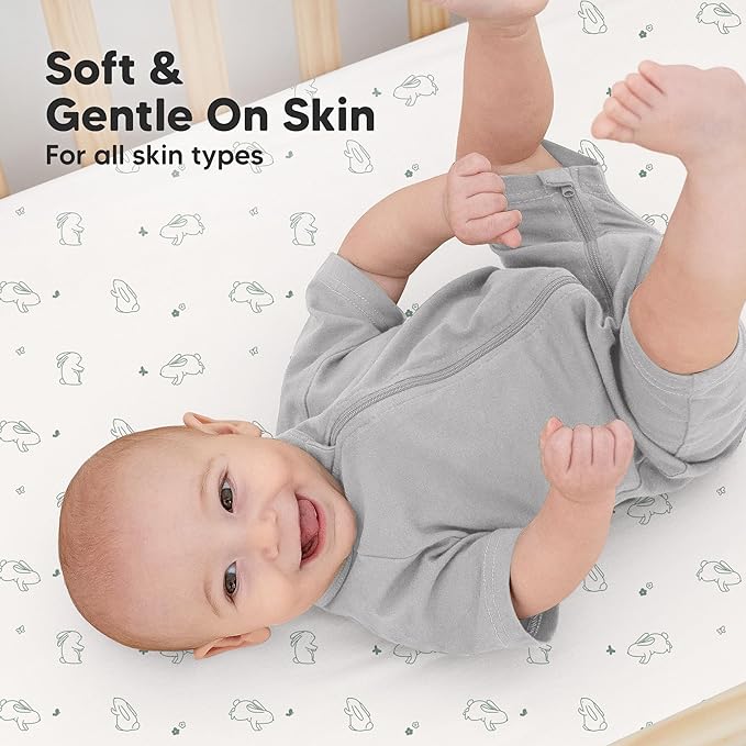 KeaBabies 2-Pack Organic Crib Sheets for Boys, Girls - 52x28 Fitted Crib Mattress Sheet Neutral, Breathable Jersey Cotton Cover for Baby Bed, Toddler Mattress, Soft & Cute Prints (Bunnies)-CubbioJoy