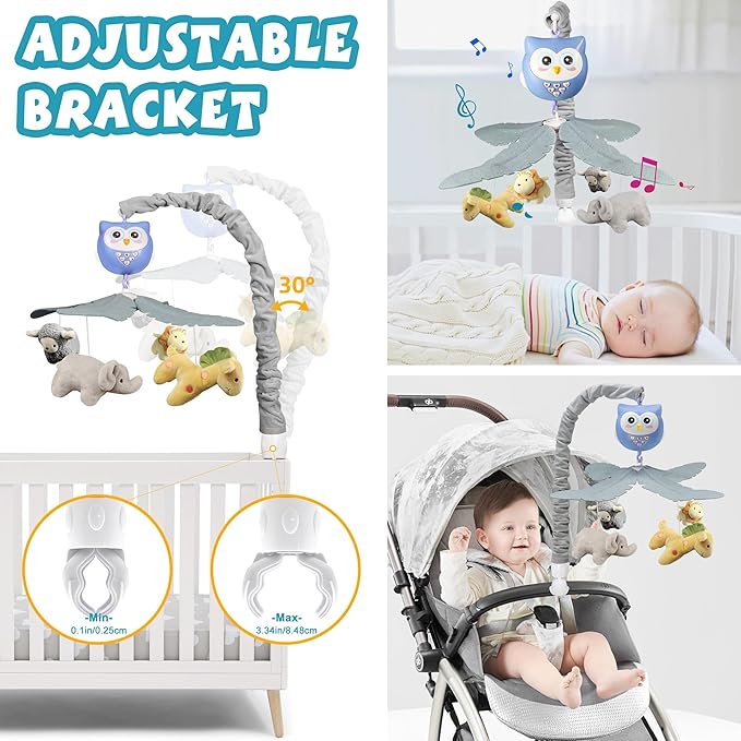 Baby Crib Mobile with Music and Lights for Boys Musical Mobile Animals for Crib Bassinet Girls Toys Hanging Portable Safari Nursery Decor Blue-CubbioJoy